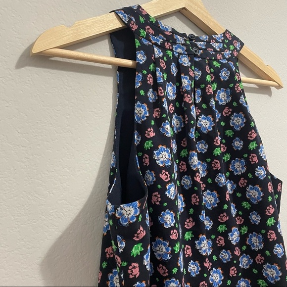 Banana Republic Blouse Tank Floral Sleeveless Navy Blue Womens XS - Picture 13 of 14